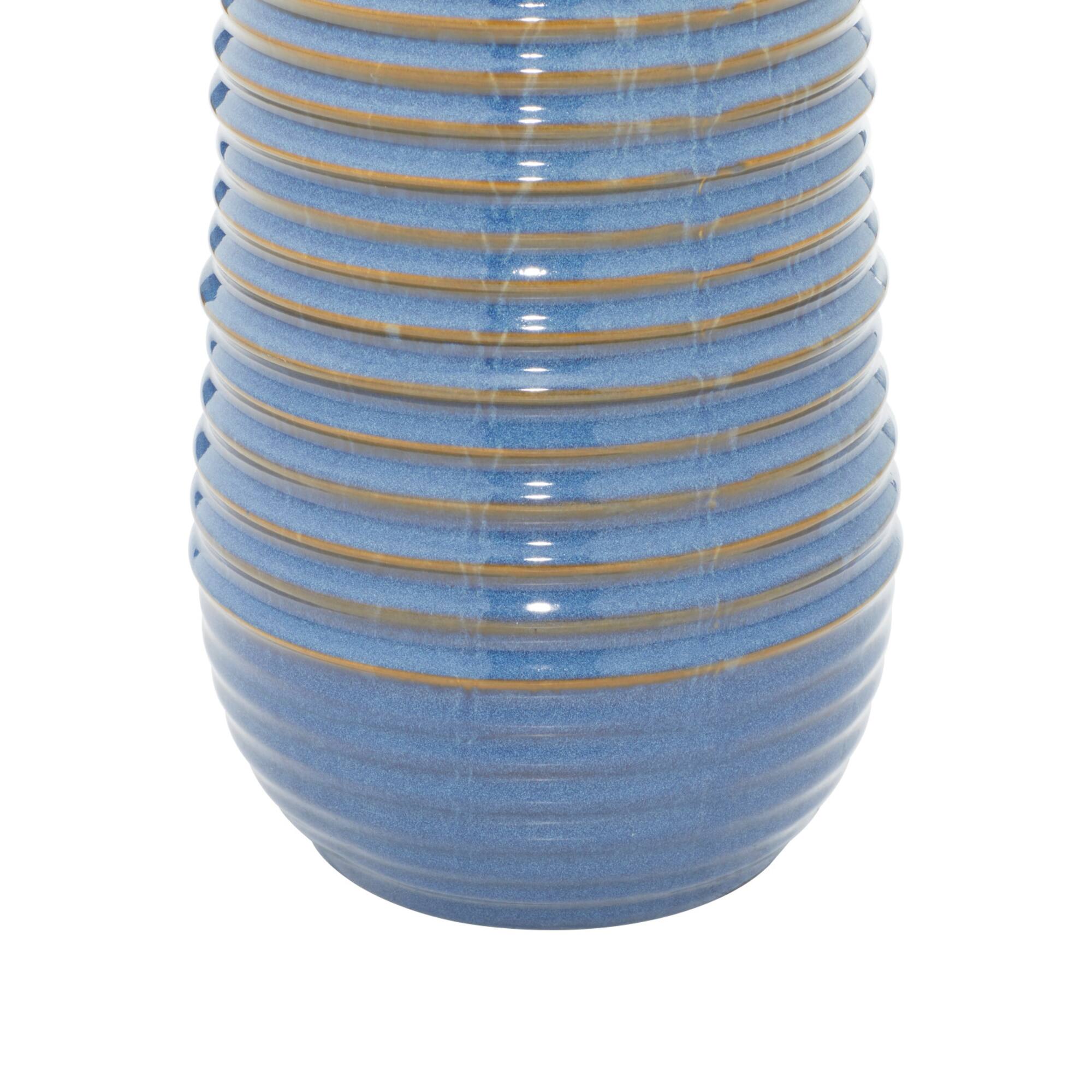Blue Ceramic Rustic Table Lamp, 28" x 15" x 15"